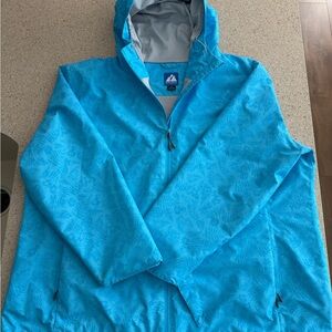 Women's Blue Hooded Windbreaker Rain Jacket